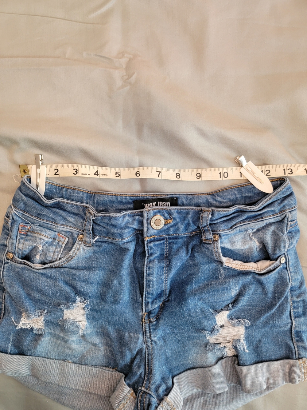 Wax Jean Women's Distressed Denim Shorts - Light Blue